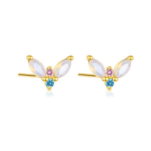 925 Silver Gold Dragonfly Shape Gemstone Stud Earrings-MME329