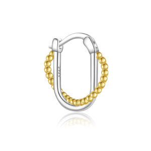 925 Silver Two-Tone Gold-Plated Beaded U-Shaped Huggie Earrings-MME1109