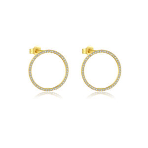 925 Silver Gold Large Hoop Pave-Set CZ Minimalist Earrings-MME805