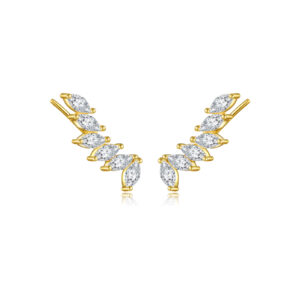 925 Silver Gold V-Shape Marquise Stone Minimalist Earrings-MME804