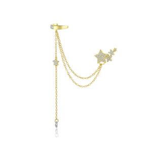 925 Silver Gold Chain Star CZ Earring & Ear Cuff Set-MME794