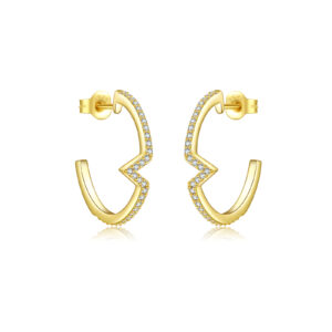 925 Silver Gold C-Shape Side Triangle CZ Earrings-MME792
