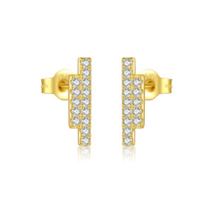 925 Silver Gold Double-Row Vertical CZ Earrings-MME789