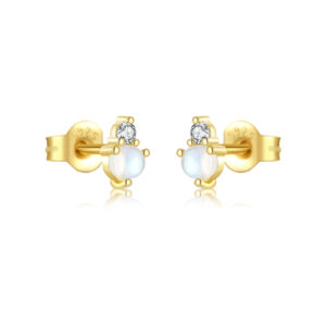 925 Silver Gold Dainty CZ Moonstone Earrings-MME782