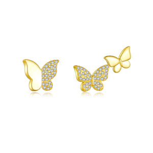 925 Silver Gold Single-Left Double-Right Style Butterfly CZ Earrings-MME780