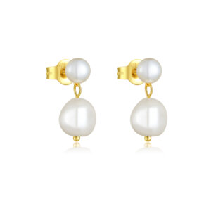 925 Silver Gold Left-Right Style Pearl Earrings-MME776