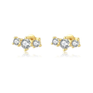 925 Silver Gold Left-Right Style Oval CZ Row-Set Earrings-MME774