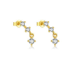 925 Silver Gold Drop-Style Row-Set CZ Earrings-MME769