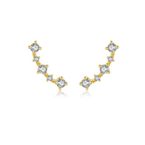 925 Silver Gold V-Shaped Mixed-Size CZ Earrings-MME767