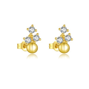 925 Silver Gold Ball-Base Cluster CZ Earrings-MME763