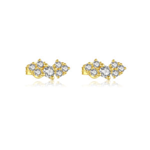 925 Silver Gold Cluster CZ Floral Earrings-MME762
