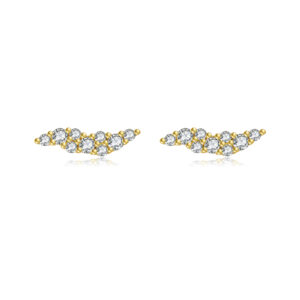 925 Silver Gold Wave-Shaped Row-Set CZ Earrings-MME761