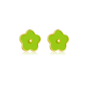 925 Silver Gold Five-Petal Flower Epoxy Pink/Green Earrings-MME755