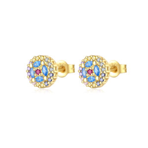 925 Silver Gold Spherical Cluster Color CZ Two-Tone Earrings-MME752