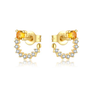 925 Silver Gold Left-Right Specific Curved Orange&White CZ Earrings-MME741