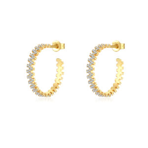 925 Silver Gold Left-Right Specific Large Half-Hoop Diagonal Multi-Row CZ Earrings-MME740