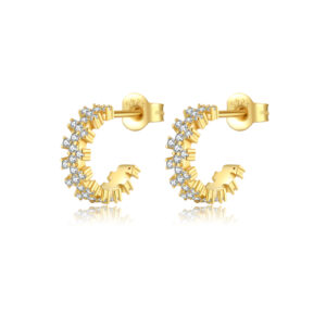 925 Silver Gold Half-Hoop Diagonal Multi-Row CZ Earrings-MME739
