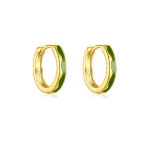 925 Silver Gold Plated Wave-Textured Epoxy Hoop EarringsMME737
