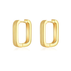 925 Silver Gold Plated Square Vertical-Textured Hoop Earrings-MME736