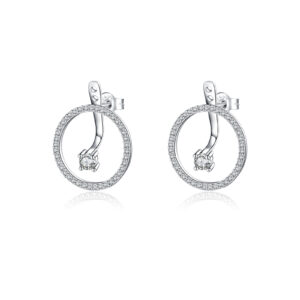 925 Silver Gold Plated Full-Zircon Shiny Hoop Earrings-MME735