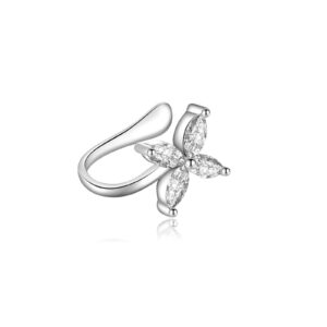 925 Silver Gold Four-Petal Flower Zircon Huggie Ear Cuffs -MME731