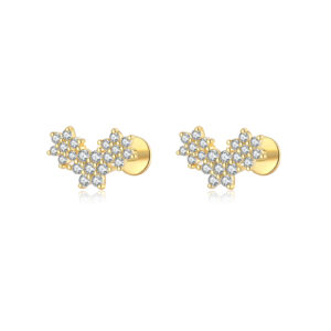 925 Silver Gold Flower Cluster Full-Zircon Earrings -MME729