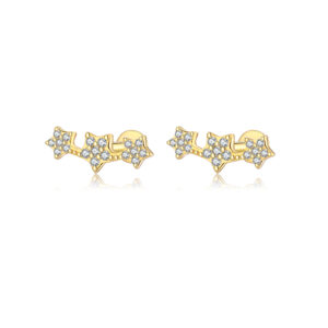 925 Silver Gold Triple-Star Zircon Earrings -MME728