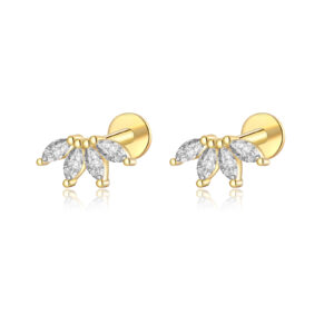 925 Silver Gold Marquise Claw-Set Fan-Shaped Earrings -MME727
