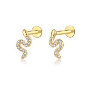 925 Silver Gold Snake-Shaped Zircon Earrings -MME726