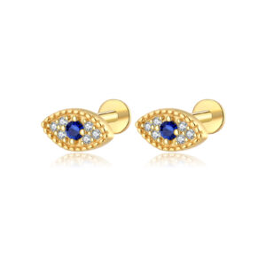 925 Silver Gold Evil Eye Blue Stone Zircon Earrings -MME724