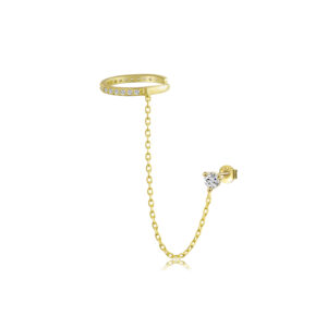 925 Silver Gold Plated Single Round CZ Stud + C-Shape Ear Cuff-MME707