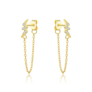 925 Silver Gold Lightning Chain Huggie Earrings-MME705