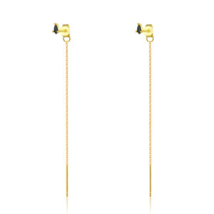 925 Silver Gold Plated Long-Chain CZ Studs-MME699