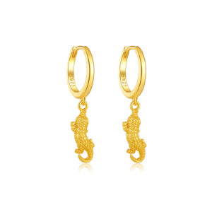 925 Silver Gold-Plated Crocodile Charm Huggie Earrings -072