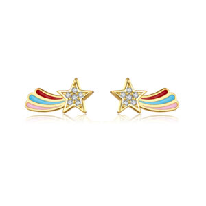 925 Silver Gold Epoxy Colorful Meteor Star Stud Earrings-MME607