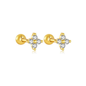 925 Silver Gold Clover Multi-CZ Stud Earring Set -MME419