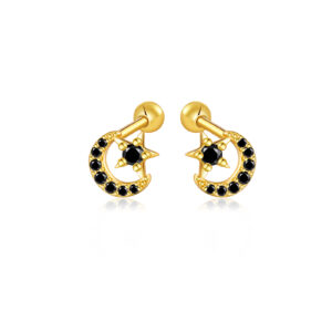 925 Silver Gold Moon-Star Gradient Stud Earring -MME416