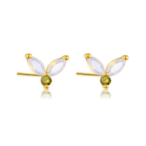 925 Silver Gold Dragonfly Shape Marquise Stud EarringsMME328