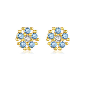 925 Silver Gold Pink & Blue CZ Cluster Stud Earrings-MME317