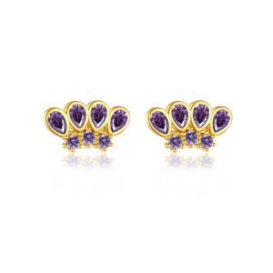 925 Silver Gold Multi-Color CZ Fan Stud Earrings with Pear Bezel & Round Prong Setting-MME310