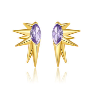 925 Silver Gold Starburst Multi-Color CZ Stud Earrings-MME290