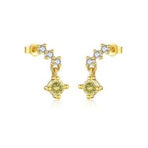 925 Silver Gold Chain-Accent Pendant-Style Claw-Prong Set White&Yellow CZ Earrings-MME744