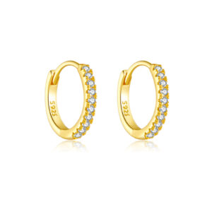 925 Silver Gold Single-Row Multi-Color CZ Paved Mini Huggie Earrings-MME194