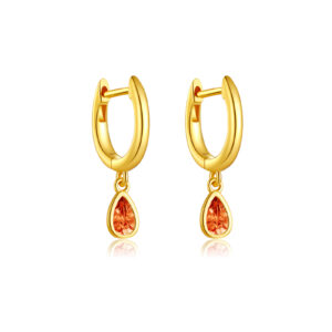 925 Silver Gold-Plated Teardrop CZ Drop Huggie Earrings (Multiple Colors Available)-MME131