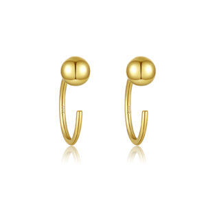 925 Silver Gold Ball-Hook Stud Earrings-MME680