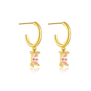 925 Silver Gold-Plated Huggies with Rectangular CZ Drop (Multiple Colors Available)-MME0105