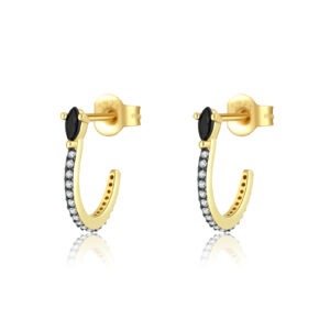 925 Silver Gold Plated Half-Hoop CZ Bicolor Studs-MME696
