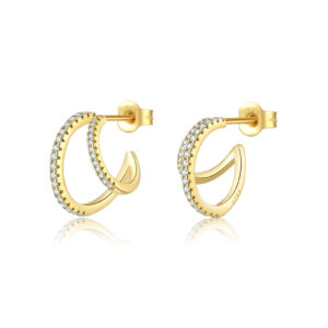 925 Silver Gold Double-Hoop Turquoise-CZ Huggie Earrings-MME686