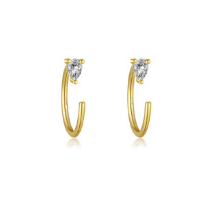 925 Silver Gold Teardrop-Crystal Hook Huggie Earrings-MME674