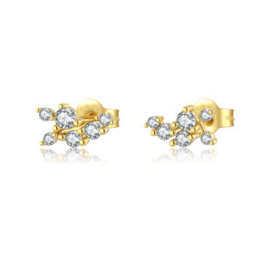 925 Silver/Gold CZ Cluster Floral Stud Earrings-MME667
